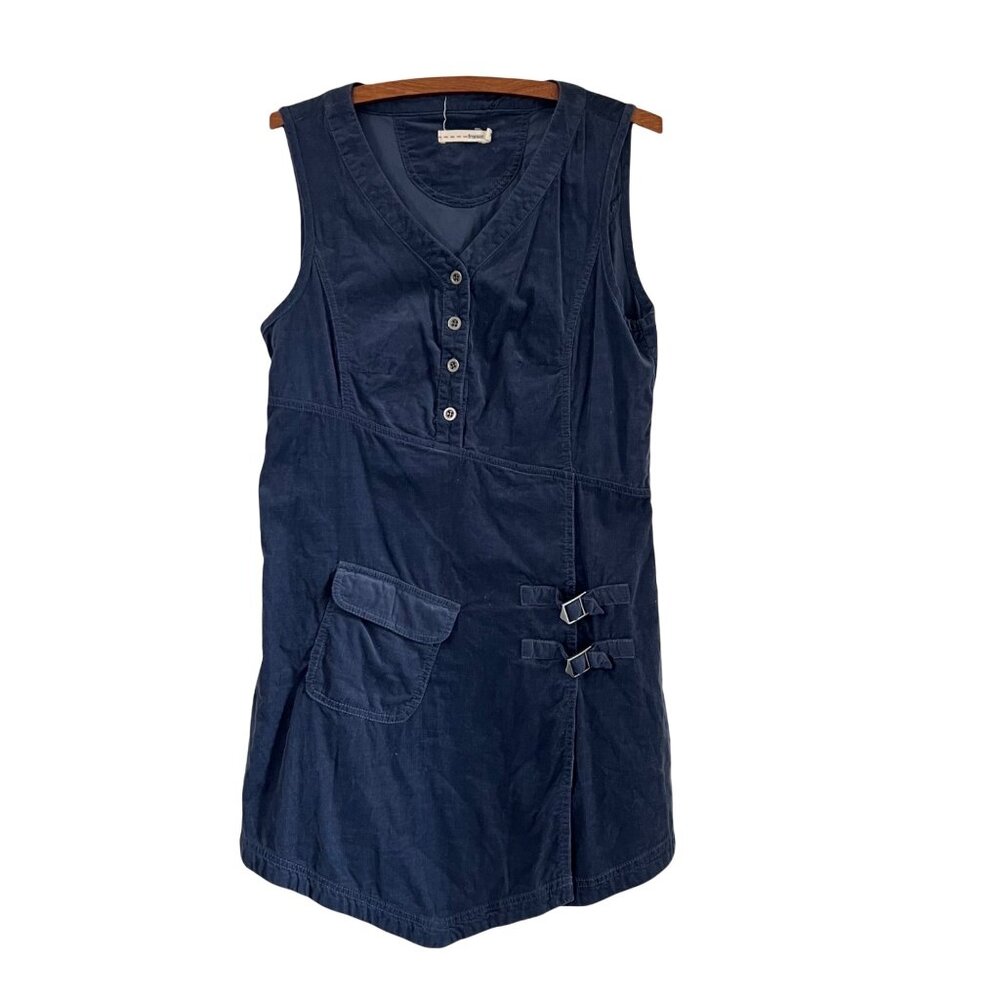 Fransa Blue Corduroy Buckle Detail Asymmetric Bottom Dress Size Medium